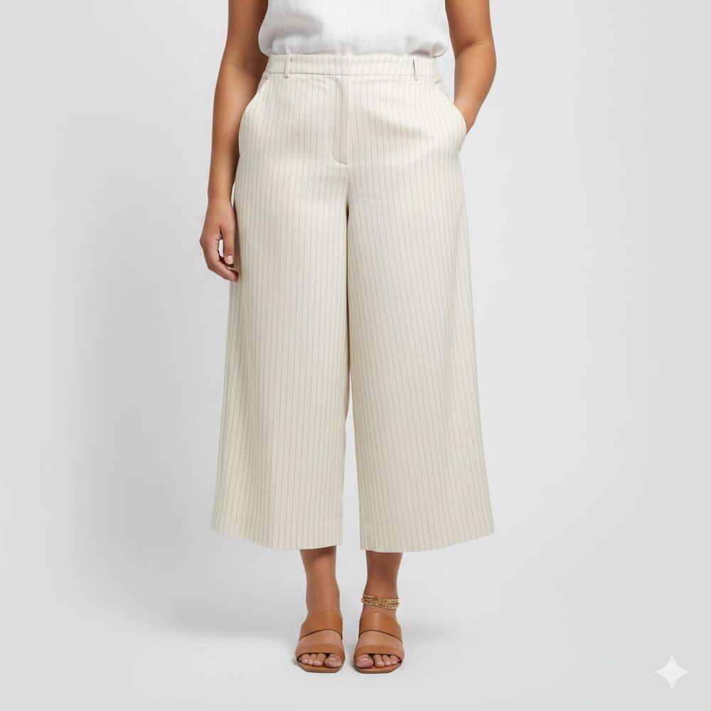 Banana Republic Neutral Cream Ivory Pinstripe Cotton Cropped Pants Women's 16